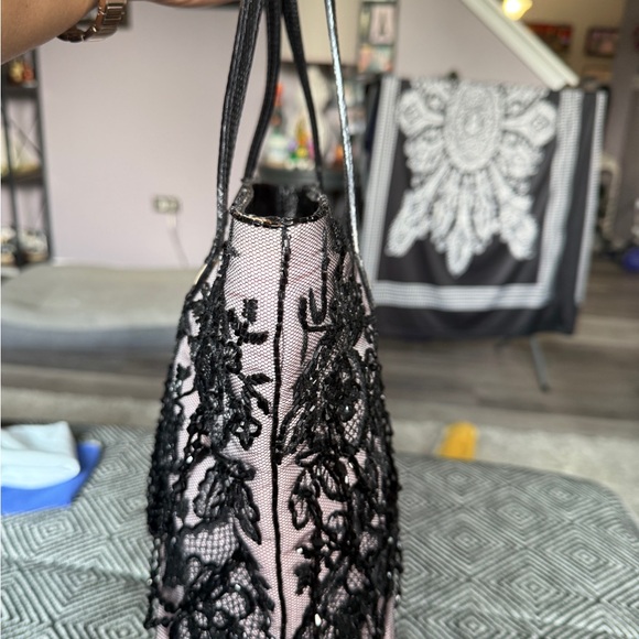 Authentic vintage Valentino Garavani Beaded Black Lace Overlay Tote - Picture 8 of 13
